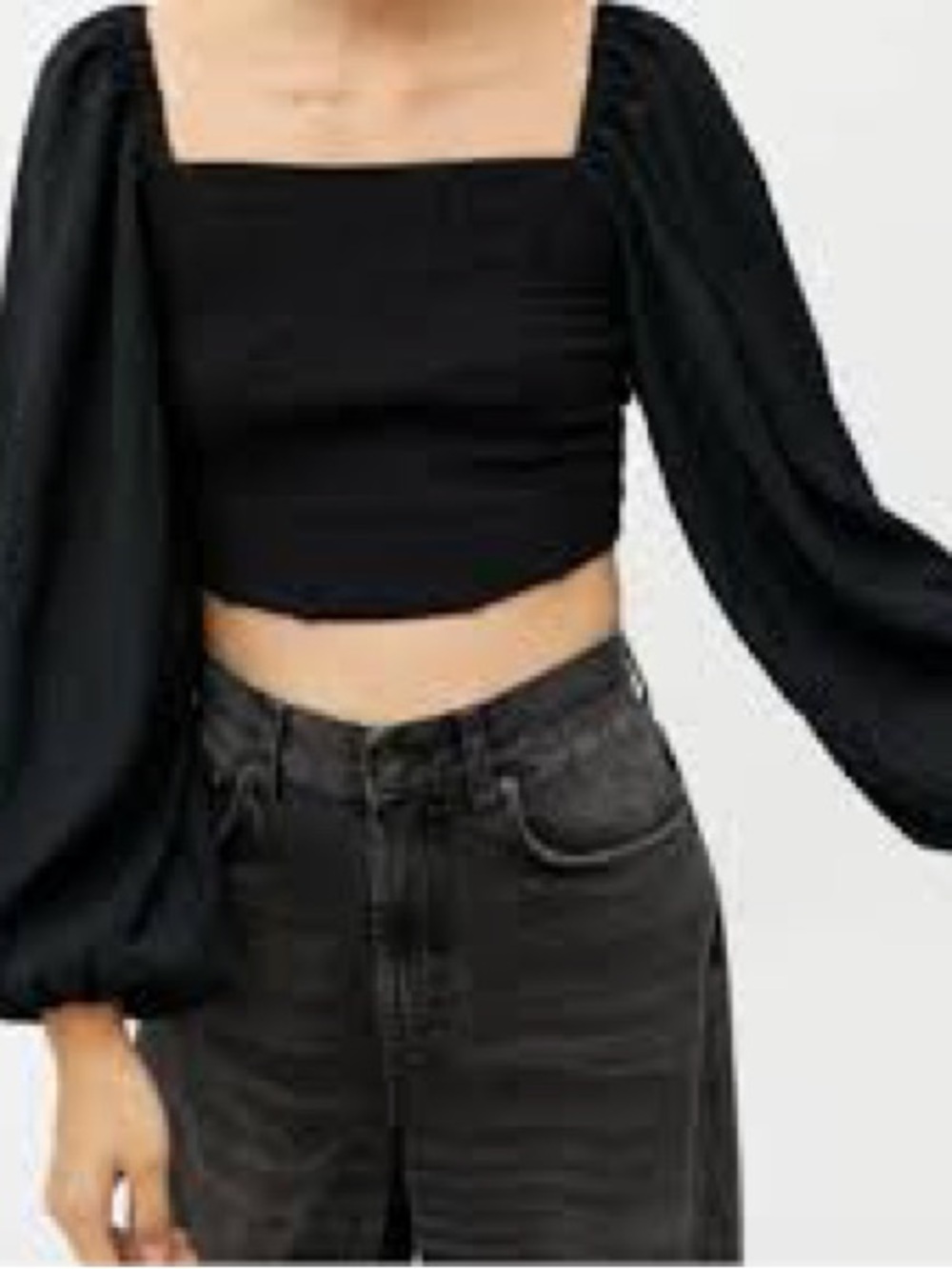 Urban Outfitters Black Square-Neck Puff-Sleeve Crop Top